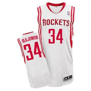 Maillot NBA Blanc Hakeem Olajuwon #34 Houston Rockets Home Authentic Homme Adidas