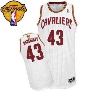 Maillot NBA Cleveland Cavaliers #43 Brad Daugherty Blanc Adidas Authentic Home 2015 The Finals Patch - Homme