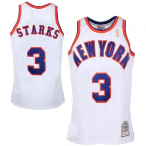 Maillot NBA New York Knicks #3 John Starks Blanc Mitchell and Ness Authentic Throwback - Homme