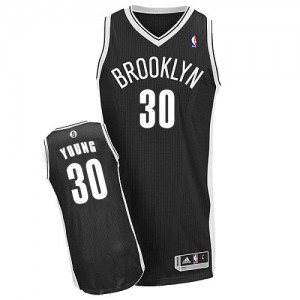 Maillot NBA Brooklyn Nets #30 Thaddeus Young Noir Adidas Authentic Road - Homme