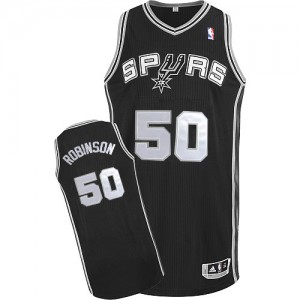 Maillot NBA San Antonio Spurs #50 David Robinson Noir Adidas Authentic Road - Homme