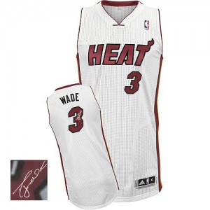 Maillot Authentic Miami Heat NBA Home Autographed Blanc - #3 Dwyane Wade - Homme