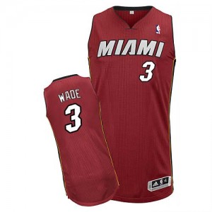 Miami Heat #3 Adidas Alternate Rouge Authentic Maillot d'équipe de NBA Braderie - Dwyane Wade pour Homme