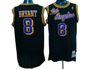 Los Angeles Lakers #8 Mitchell and Ness Throwback Noir / Violet Swingman Maillot d'équipe de NBA Vente pas cher - Kobe Bryant pour Homme