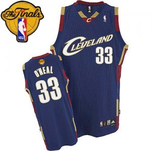 Maillot NBA Cleveland Cavaliers #33 Shaquille O'Neal Bleu marin Adidas Authentic Throwback 2015 The Finals Patch - Homme