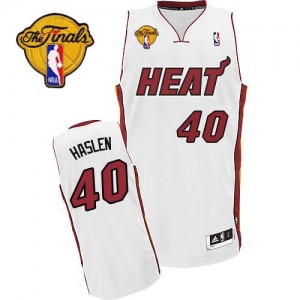 Maillot NBA Blanc Udonis Haslem #40 Miami Heat Home Finals Patch Swingman Homme Adidas