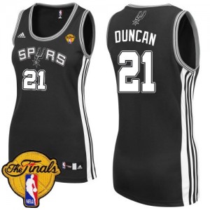Maillot NBA San Antonio Spurs #21 Tim Duncan Noir Adidas Swingman Road Finals Patch - Femme