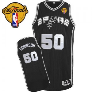 Maillot Authentic San Antonio Spurs NBA Road Finals Patch Noir - #50 David Robinson - Homme