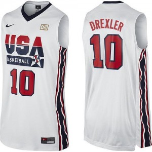 Team USA Nike Clyde Drexler #10 2012 Olympic Retro Authentic Maillot d'équipe de NBA - Blanc pour Homme