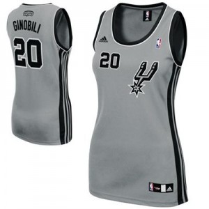 San Antonio Spurs #20 Adidas Alternate Gris argenté Swingman Maillot d'équipe de NBA Soldes discount - Manu Ginobili pour Femme