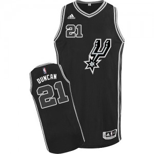 Maillot Adidas Noir New Road Authentic San Antonio Spurs - Tim Duncan #21 - Homme
