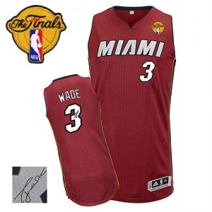 Maillot NBA Miami Heat #3 Dwyane Wade Rouge Adidas Authentic Alternate Autographed Finals Patch - Homme