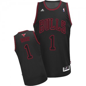 Chicago Bulls Derrick Rose #1 Authentic Maillot d'équipe de NBA - Noir Rouge pour Enfants