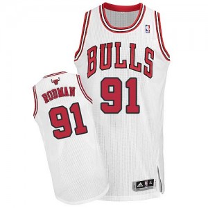 Maillot Authentic Chicago Bulls NBA Home Blanc - #91 Dennis Rodman - Homme
