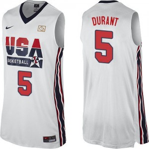 Maillot NBA Blanc Kevin Durant #5 Team USA 2012 Olympic Retro Authentic Homme Nike