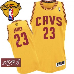 Maillot Authentic Cleveland Cavaliers NBA Alternate Autographed 2015 The Finals Patch Or - #23 LeBron James - Homme