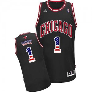 Chicago Bulls Derrick Rose #1 USA Flag Fashion Authentic Maillot d'équipe de NBA - Noir pour Homme