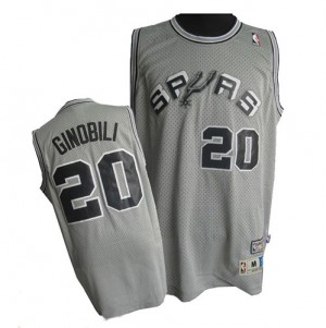 Maillot NBA San Antonio Spurs #20 Manu Ginobili Gris Adidas Authentic Throwback Finals Patch - Homme