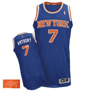 Maillot Authentic New York Knicks NBA Road Autographed Bleu royal - #7 Carmelo Anthony - Homme