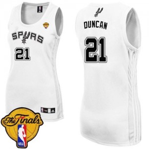 San Antonio Spurs Tim Duncan #21 Home Finals Patch Authentic Maillot d'équipe de NBA - Blanc pour Femme