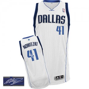 Dallas Mavericks Dirk Nowitzki #41 Home Autographed Authentic Maillot d'équipe de NBA - Blanc pour Homme