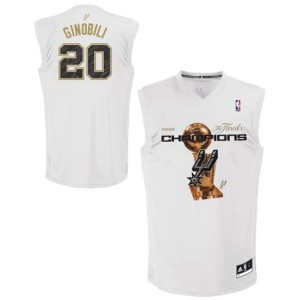 Maillot NBA Blanc Manu Ginobili #20 San Antonio Spurs 2014 NBA Finals Champions Authentic Homme Adidas