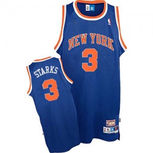 Maillot NBA Bleu royal John Starks #3 New York Knicks Throwback Authentic Homme Adidas