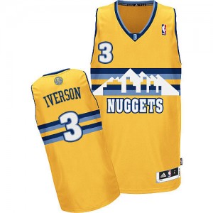 Maillot NBA Denver Nuggets #3 Allen Iverson Or Adidas Authentic Alternate - Homme